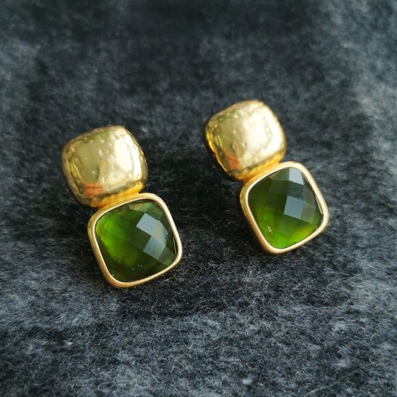 Julie Vos Gold and Green Earrings - Picture 1 of 4